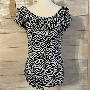 Essentials Black White Animal Print Top M